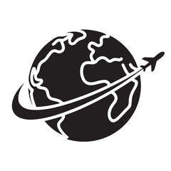 Airplane flying around the globe, symbolizing travel and global connectivity