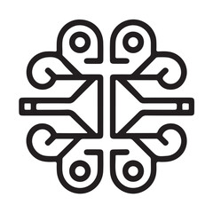 Abstract symmetrical black and white geometric pattern resembling a stylized flower or a complex knot