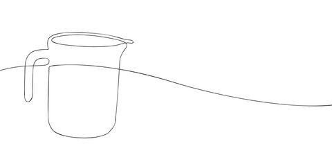 A minimalist line art drawing of a tall measuring cup with a handle and spout, used for pouring and measuring liquids