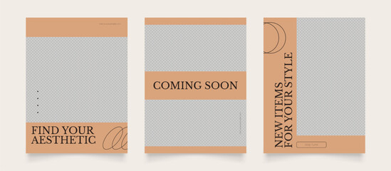 social media template banner fashion sale promotion. fully editable instagram and facebook square post frame puzzle organic sale poster. khaki beige brown vector background