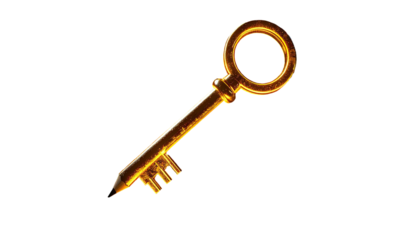 A detailed golden key isolated on a black background, exuding a warm, vibrant glow