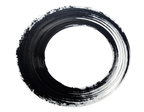 A monochrome illustration of a brushstroke circle with texture and transparency on black background - Powered by Adobe