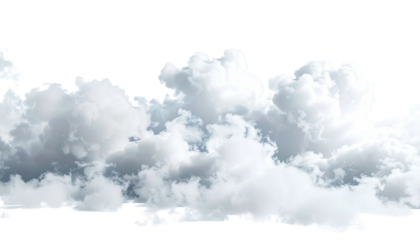 Fluffy, white clouds against a transparent background, perfect for compositing or graphic design