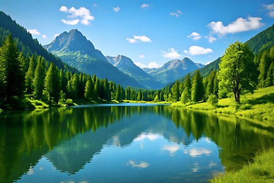 AI-GENARATED lake in the mountains - Powered by Adobe