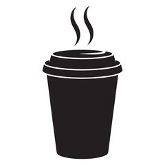 Black silhouette of a steaming hot coffee cup with a lid