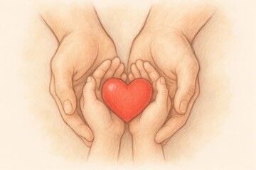 Child and Parent Hands Cradling Heart Symbol