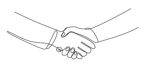 Minimalist continuous line drawing of two hands making a pinky promise, one hand with a smartwatch, symbolizing trust, bond. Vector