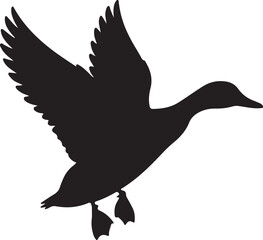 Flying duck silhouette in flight vector illustration