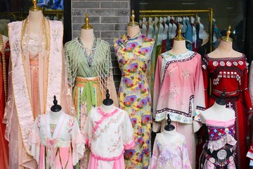 Shawan ancient town rental shop with traditional Chinese dress for sightseeing in Panyu district of...