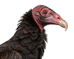 Fototapeta premium Turkey vulture displaying its distinctive red head and dark feathers against transparent backdrop