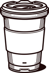 Minimalist hand drawn disposable coffee cup with lid and sleeve isolated on white background illustration
