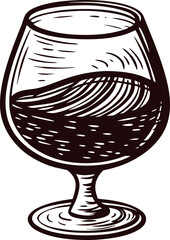 Hand drawn glass of red wine isolated on white background vintage retro engraving illustration