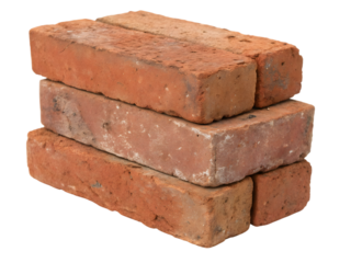 Stacked red bricks showing texture and construction material on a transparent background