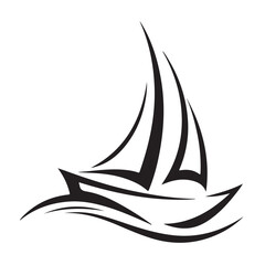 Stylized black and white sailboat silhouette with flowing lines
