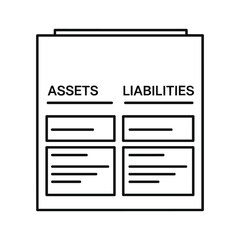 Document outlining financial assets and liabilities, representing a balance sheet or financial statement, isolated on
