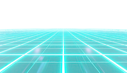 Glowing teal grid vanishing into a black void, creating an abstract, futuristic perspective