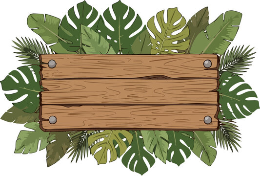 Wooden Sign Surrounded by Lush Tropical Leaves