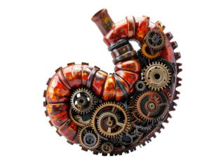 A steampunk-style heart rendered in intricate detail with gears and metallic textures