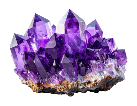 Close-up of a striking cluster of vibrant purple, sharply formed crystalline structures