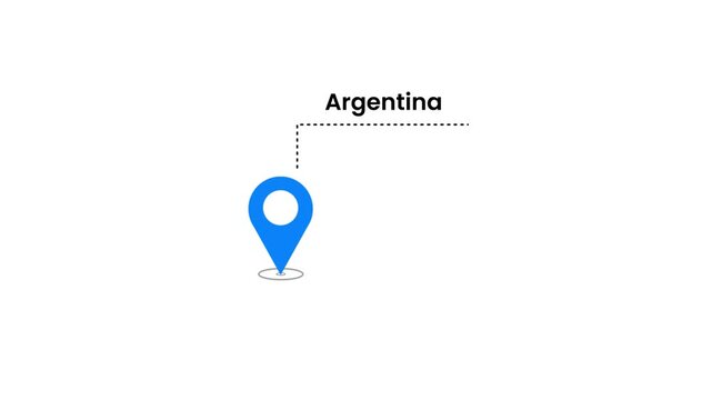 Argentina location marker with pin symbol animation isolated on white background