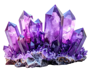 Close-up of a cluster of faceted purple crystals