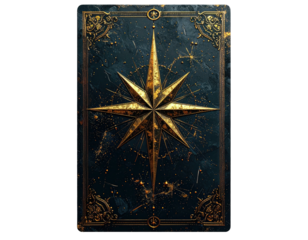 Ornate, dark-themed tarot card back featuring a golden starburst design and decorative filigree