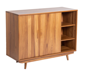 Wooden cabinet isolated on transparent background.