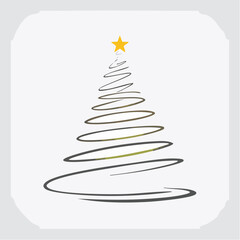 Minimalist abstract Christmas tree with yellow star on white background celebration