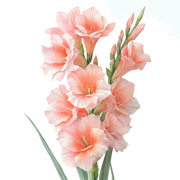 Gladiolus Flower, watercolor illustration vector, isolated on a white background.