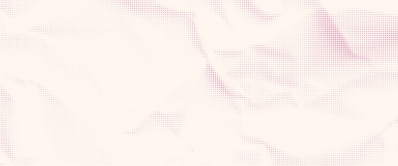 Wrinkled paper texture pattern with pink halftone. Dot gradient effect vector background. Trendy overlay print.