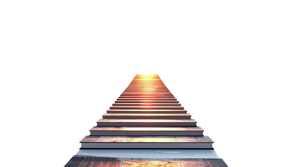 A long, upward-trending staircase disappearing into a radiant, fiery sunset-like glow