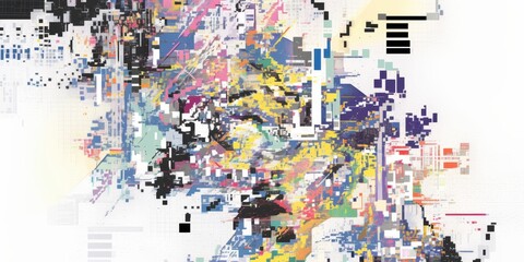 Glitchy Multicolor Pixel White Background