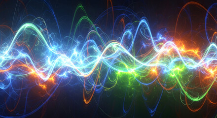 Abstract illustration of colorful energy waves, representing data streams and digital information.