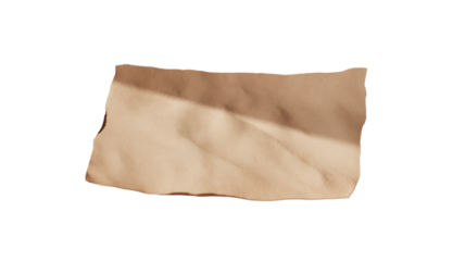 A crumpled piece of light brown paper with torn edges isolated on transparent background