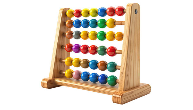 A brightly colored abacus on a black background, showcasing wooden frame & spherical beads