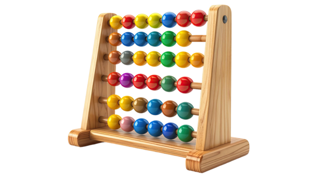 A brightly colored abacus on a black background, showcasing wooden frame & spherical beads