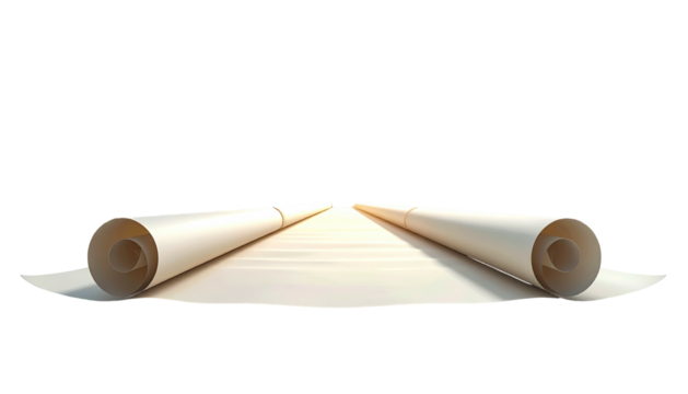 A rolled-up scroll of parchment spreads open on a dark backdrop, softly lit