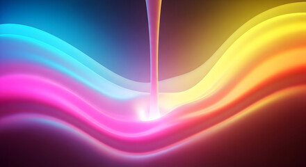 Fototapeta premium A vibrant stream of liquid creates glowing, colorful waves of light on a dark surface.
