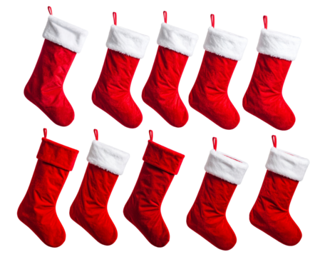 Christmas red socks isolated on transparent background