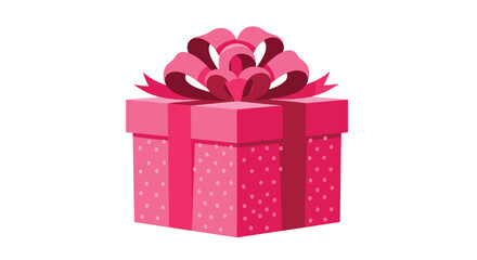 A lovely pink gift box decorated with a subtle polka dot pattern and wrapped with a large elaborate matching pink bow.