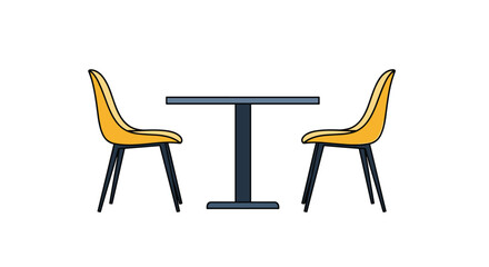 Modern minimalist furniture set with a small table and two stylish yellow chairs perfect for a cafe or dining area.