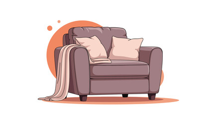 Cozy and comfortable armchair with soft pillows and a warm blanket draped over it creating a relaxing hygge interior scene.