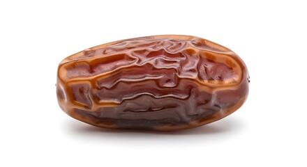 Single Fresh Medjool Date Fruit Isolated on White Background.