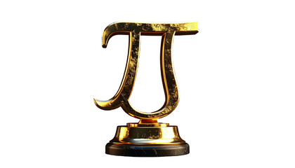 Golden, 3D rendered, mathematical symbol on a pedestal, against a black background