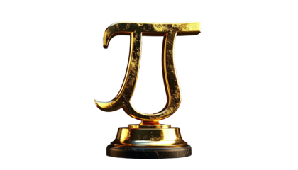 Golden, 3D rendered, mathematical symbol on a pedestal, against a black background
