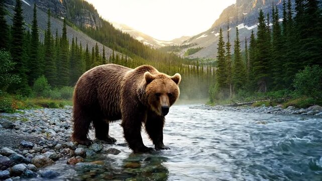 Wilderness Serenity: Capturing the tranquil existence of a bear within its untamed natural habitat, emphasizing the peace and untouched beauty of the wilderness.