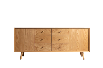 Oak wood sideboard isolated on transparent background