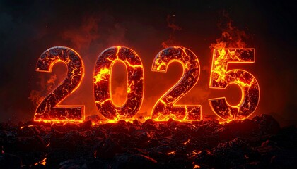 3D glowing molten lava numbers forming from “2025” into “2026,” volcanic texture, dramatic lighting, fiery high-contrast scene