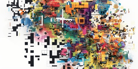 Fototapeta premium Glitchy Multicolor Pixel White Background