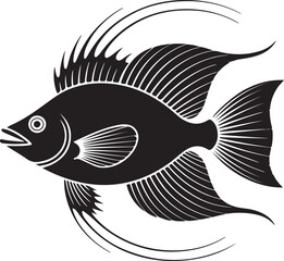 Black Silhouette Of A Tropical Fish With Fins And Tail white